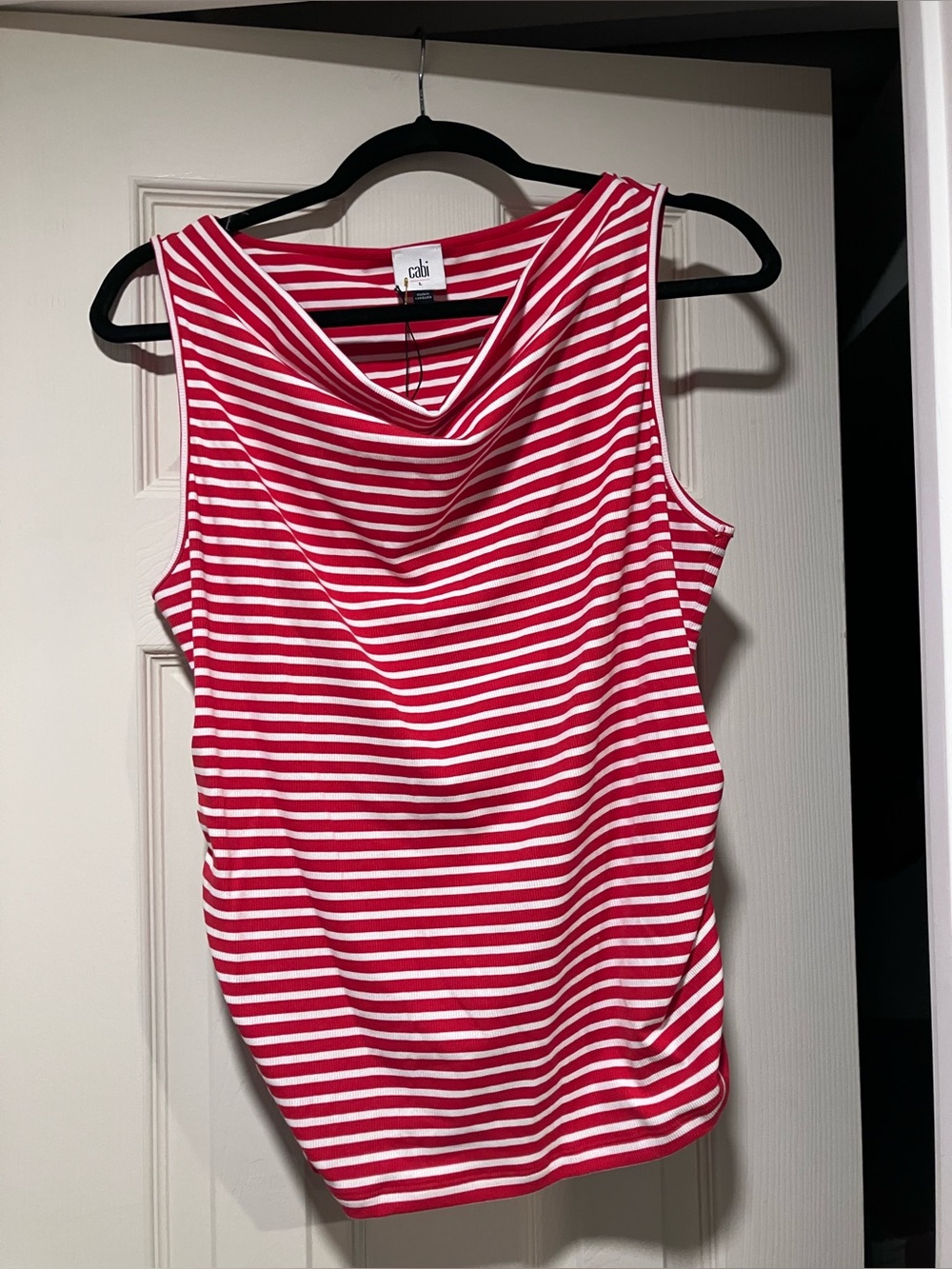 CAbi Windward Red & White Striped Sleeveless Cowl Neck Top